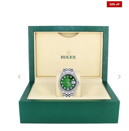 Diamond Mens Rolex Datejust Watch 16200 | 36Mm | Green Diamond Mother Of Pearl Dial | Jubilee Band