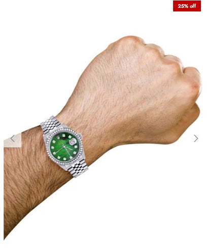 Diamond Mens Rolex Datejust Watch 16200 | 36Mm | Green Diamond Mother Of Pearl Dial | Jubilee Band