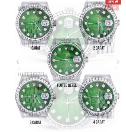 Diamond Mens Rolex Datejust Watch 16200 | 36Mm | Green Diamond Mother Of Pearl Dial | Jubilee Band