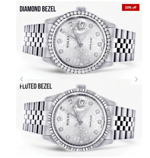 Diamond Mens Rolex Datejust Watch 16200 | 36 MM | Diamond Rolex Textured Jubilee Dial | Jubilee Band