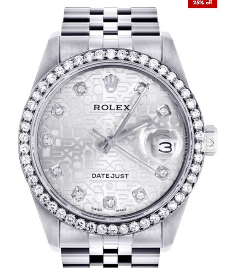 Diamond Mens Rolex Datejust Watch 16200 | 36 MM | Diamond Rolex Textured Jubilee Dial | Jubilee Band