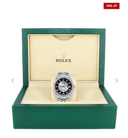 Diamond Mens Rolex Datejust Watch 16200 | 36MM | Tuxedo Diamond Dial | Jubilee Band