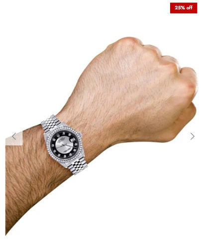 Diamond Mens Rolex Datejust Watch 16200 | 36MM | Tuxedo Diamond Dial | Jubilee Band