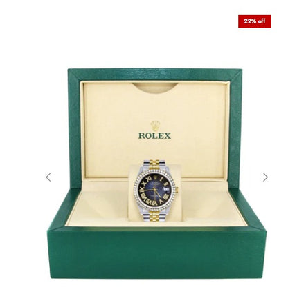 Gold &amp; Steel Rolex Datejust Watch 16233 for Men | 36Mm | Blue Black Roman Dial | Jubilee Band