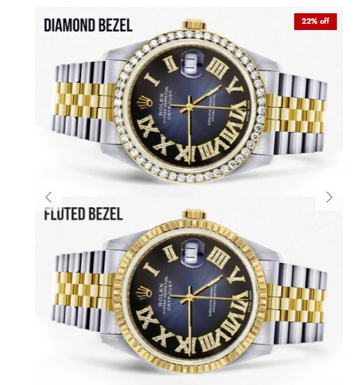 Gold &amp; Steel Rolex Datejust Watch 16233 for Men | 36Mm | Blue Black Roman Dial | Jubilee Band