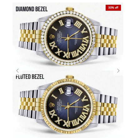 Gold &amp; Steel Rolex Datejust Watch 16233 for Men | 36Mm | Blue Black Roman Dial | Jubilee Band