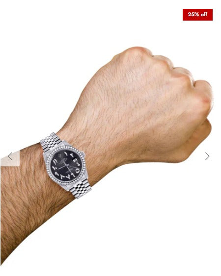 Diamond Mens Rolex Datejust Watch 16200 | 36 MM | Custom Arabic Diamond Dial | Jubilee Band | Diamond Bezel