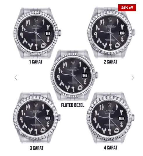 Diamond Mens Rolex Datejust Watch 16200 | 36 MM | Custom Arabic Diamond Dial | Jubilee Band | Diamond Bezel