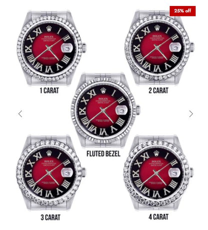 Diamond Mens Rolex Datejust Watch 16200 | 36Mm | Diamond Red Roman Numeral Dial | Jubilee Band