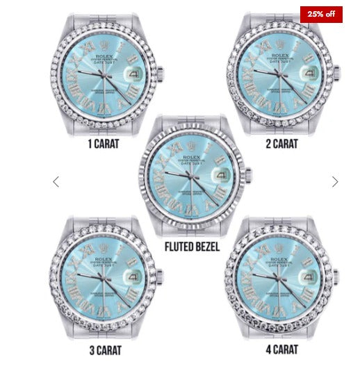 Diamond Mens Rolex Datejust Watch 16200 | 36Mm | Light Blue Roman Numeral Dial | Jubilee Band