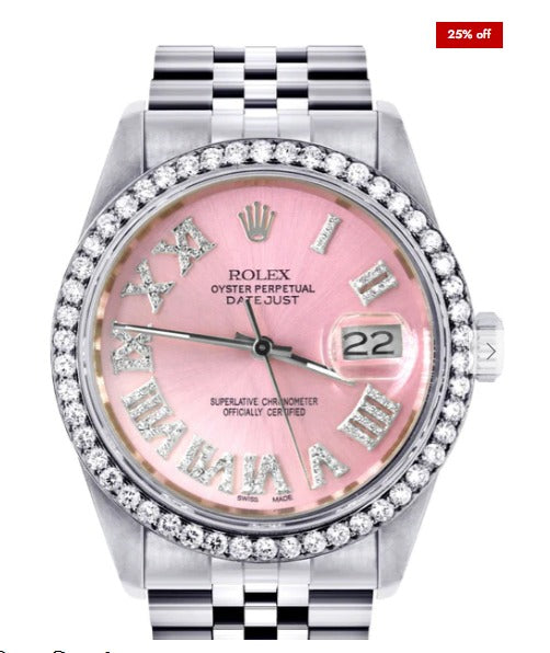 Diamond Mens Rolex Datejust Watch 16200 | 36Mm | Light Blue Roman Numeral Dial | Jubilee Band (Copy)