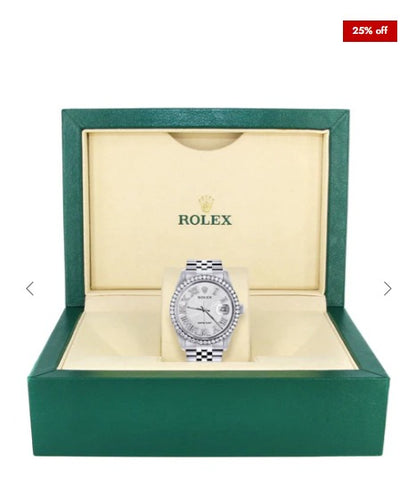 Diamond Mens Rolex Datejust Watch 16200 | 36Mm | Diamond Rolex Textured Roman Numeral Dial | Jubilee Band