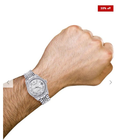 Diamond Mens Rolex Datejust Watch 16200 | 36Mm | Diamond Rolex Textured Roman Numeral Dial | Jubilee Band