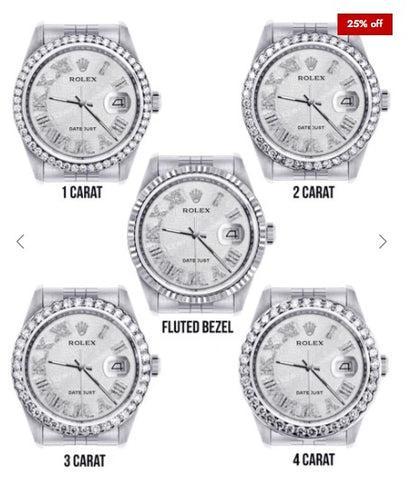 Diamond Mens Rolex Datejust Watch 16200 | 36Mm | Diamond Rolex Textured Roman Numeral Dial | Jubilee Band