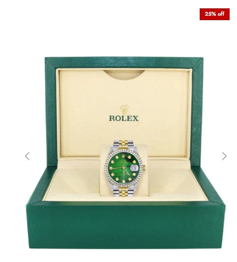 Diamond Rolex Datejust for Men 16233 Two Tone | 36MM | Green Diamond Mother Of Pearl Dial | Jubilee Band