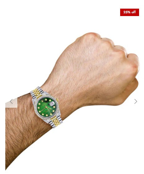 Diamond Rolex Datejust for Men 16233 Two Tone | 36MM | Green Diamond Mother Of Pearl Dial | Jubilee Band