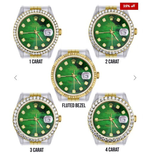 Diamond Rolex Datejust for Men 16233 Two Tone | 36MM | Green Diamond Mother Of Pearl Dial | Jubilee Band