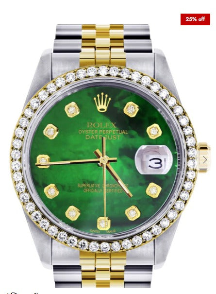 Diamond Rolex Datejust for Men 16233 Two Tone | 36MM | Green Diamond Mother Of Pearl Dial | Jubilee Band