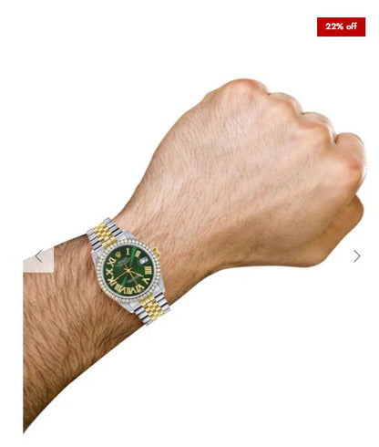 Gold &amp; Steel Rolex Datejust Watch 16233 for Men | 36Mm | Green Roman Dial | Jubilee Band