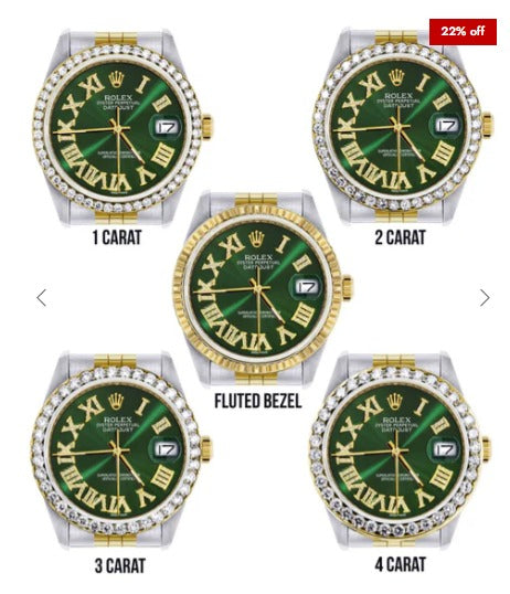 Gold &amp; Steel Rolex Datejust Watch 16233 for Men | 36Mm | Green Roman Dial | Jubilee Band