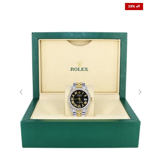 Gold & Steel Rolex Datejust Watch 16233 for Men | 36Mm | Black Roman Dial | Jubilee Band