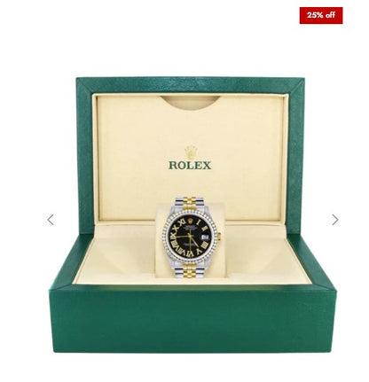 Gold & Steel Rolex Datejust Watch 16233 for Men | 36Mm | Black Roman Dial | Jubilee Band