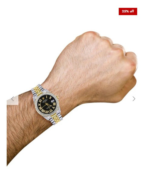 Gold & Steel Rolex Datejust Watch 16233 for Men | 36Mm | Black Roman Dial | Jubilee Band