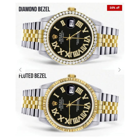 Gold & Steel Rolex Datejust Watch 16233 for Men | 36Mm | Black Roman Dial | Jubilee Band