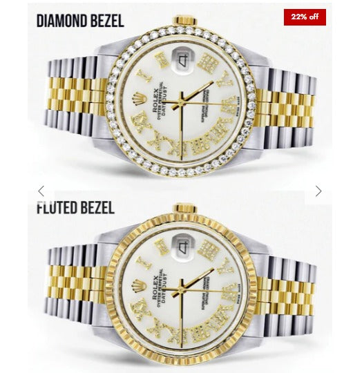 Gold &amp; Steel Rolex Datejust Watch 16233 for Men | 36Mm | White Roman Dial | Jubilee Band