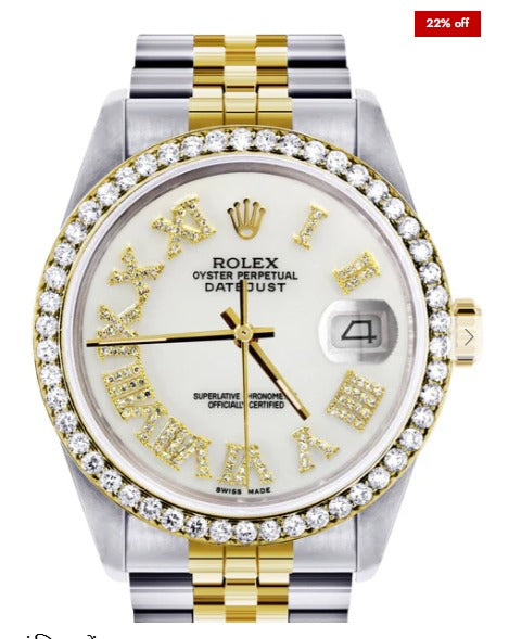 Gold &amp; Steel Rolex Datejust Watch 16233 for Men | 36Mm | White Roman Dial | Jubilee Band