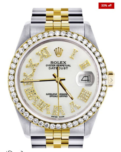 Gold &amp; Steel Rolex Datejust Watch 16233 for Men | 36Mm | White Roman Dial | Jubilee Band