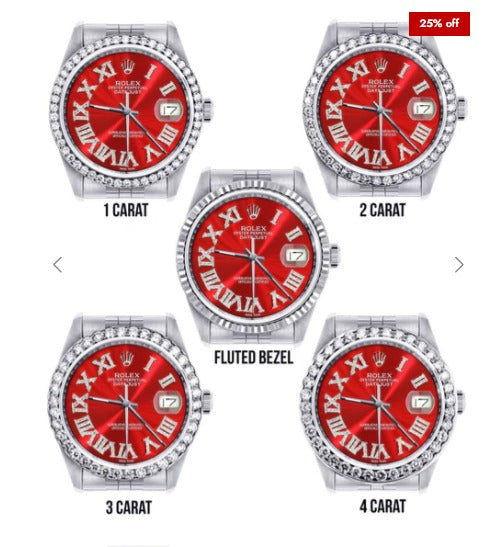 Diamond Mens Rolex Datejust Watch 16200 | 36Mm | Red Roman Numeral Dial | Jubilee Band