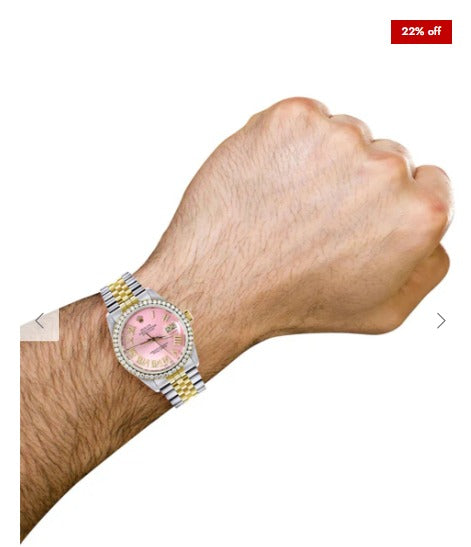 Gold &amp; Steel Rolex Datejust Watch 16233 for Men | 36Mm | Pink Roman Dial | Jubilee Band