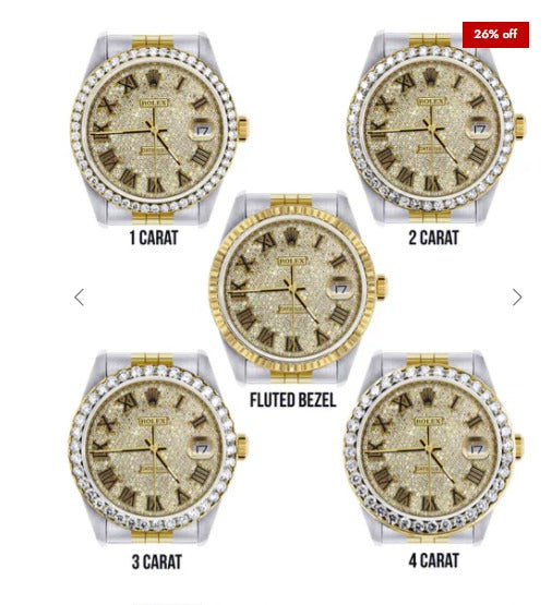 Diamond Gold Rolex Watch For Men 16233 | 36MM | Full Diamond Roman Dial | Jubilee Band