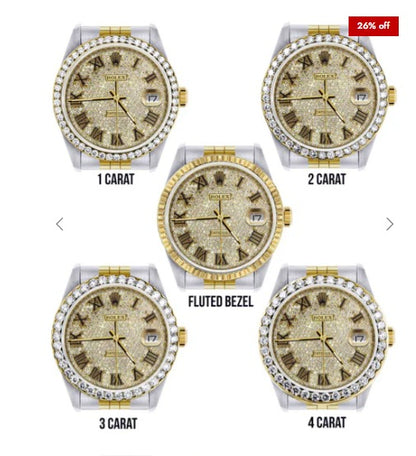 Diamond Gold Rolex Watch For Men 16233 | 36MM | Full Diamond Roman Dial | Jubilee Band