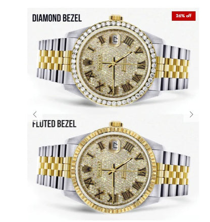 Diamond Gold Rolex Watch For Men 16233 | 36MM | Full Diamond Roman Dial | Jubilee Band