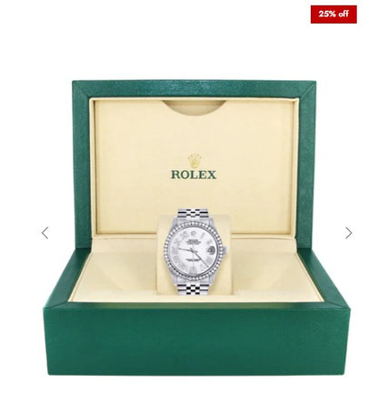 Diamond Mens Rolex Datejust Watch 16200 | 36Mm | White Roman Numeral Dial | Jubilee Band