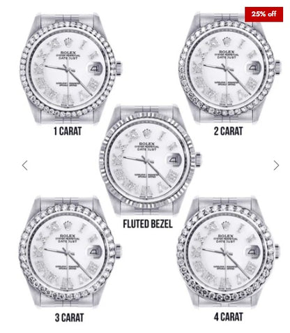 Diamond Mens Rolex Datejust Watch 16200 | 36Mm | White Roman Numeral Dial | Jubilee Band
