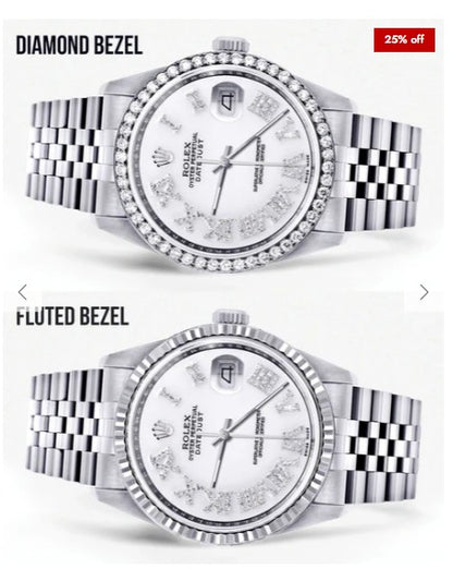 Diamond Mens Rolex Datejust Watch 16200 | 36Mm | White Roman Numeral Dial | Jubilee Band