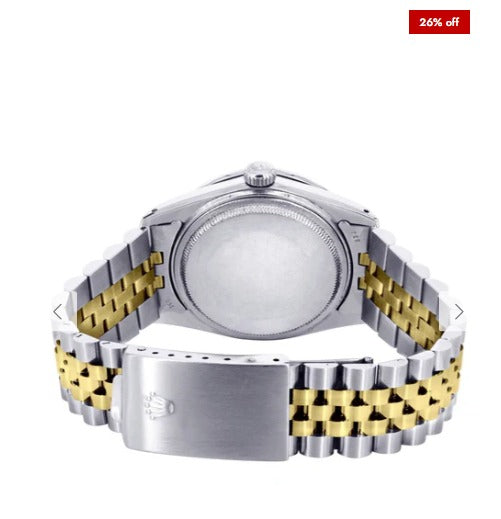 Diamond Gold Rolex Watch For Men 16233 | 36Mm | Custom Green Arabic Full Diamond Dial | Jubilee Band