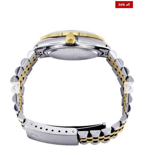 Diamond Gold Rolex Watch For Men 16233 | 36Mm | Custom Green Arabic Full Diamond Dial | Jubilee Band