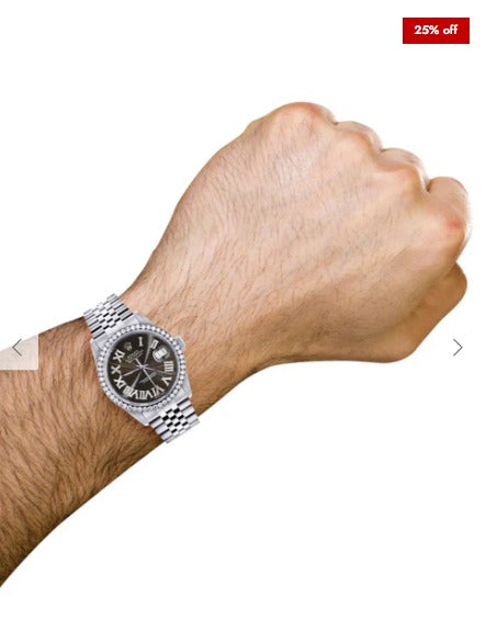 Diamond Mens Rolex Datejust Watch 16200 | 36Mm | Custom Dark Brown Roman Numeral Dial | Jubilee Band
