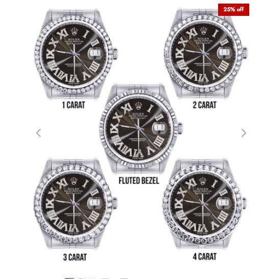 Diamond Mens Rolex Datejust Watch 16200 | 36Mm | Custom Dark Brown Roman Numeral Dial | Jubilee Band