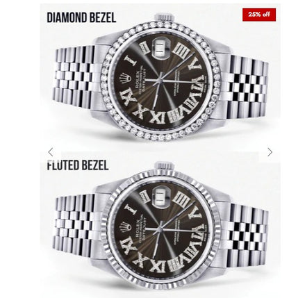 Diamond Mens Rolex Datejust Watch 16200 | 36Mm | Custom Dark Brown Roman Numeral Dial | Jubilee Band