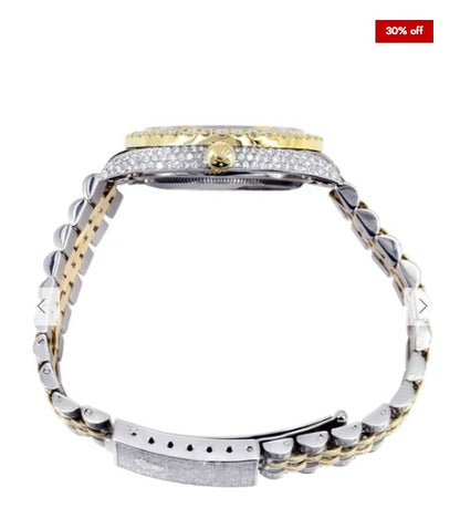 Iced Out Rolex Datejust 36 MM | Two Tone | 10 Carats of Diamonds | Black Roman Diamond Dial