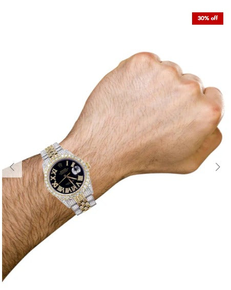 Iced Out Rolex Datejust 36 MM | Two Tone | 10 Carats of Diamonds | Black Roman Diamond Dial
