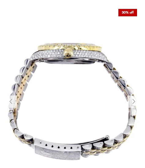 Iced Out Rolex Datejust 36 MM | Two Tone | 10 Carats of Diamonds | Purple Roman Diamond Dial