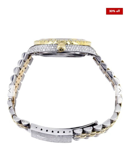 Iced Out Rolex Datejust 36 MM | Two Tone | 10 Carats of Diamonds | Purple Roman Diamond Dial