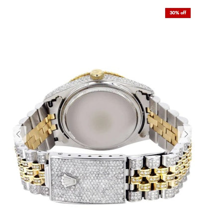 Iced Out Rolex Datejust 36 MM | Two Tone | 10 Carats of Diamonds | Full Diamond Red Arabic Dial