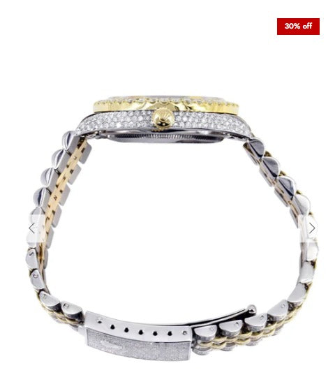 Iced Out Rolex Datejust 36 MM | Two Tone | 10 Carats of Diamonds | Full Diamond Red Arabic Dial